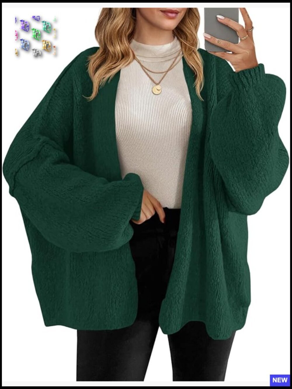 Oversized Cardigan Chunky Knit Open Front Lantern Sleeve Casual Sweater Coats